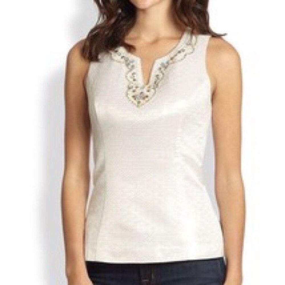 Lilly Pulitzer Women’s Terrace Top Metallic Scallop Jacquard Beaded size 10 NWT